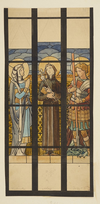 Karel Ludvík Klusáček – Návrh na vitraje pro klatovský chrám – sv. Ludmila, Alois, Jiří