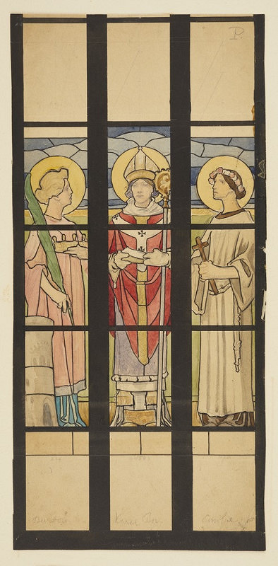 Karel Ludvík Klusáček – Návrh na vitraje pro klatovský chrám – sv. Barbora, Karel Boromejský, Emile 