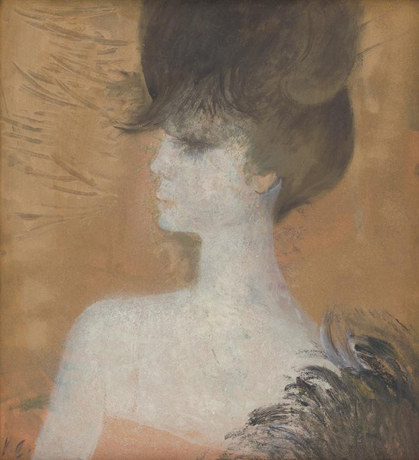 Kvetoslava Gandlová – Žena s perím na zlatom pozadí 