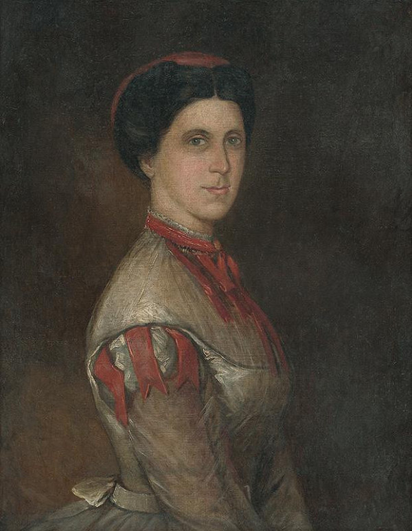 Stredoeurópsky maliar – Portrét ženy s červenou stužkou