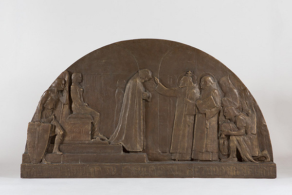 Ján Koniarek – Rastislav víta sv.Cyrila a sv. Metoda na Devíne 