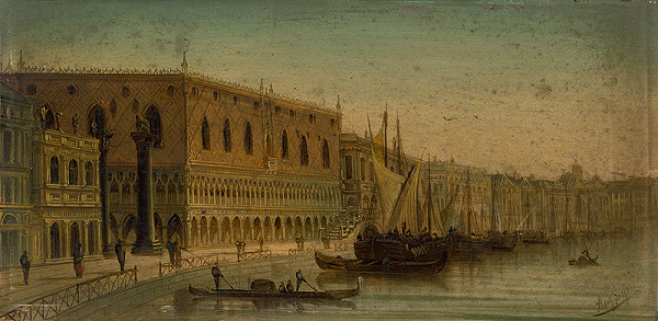 August Sieger – Pohľad na dóžací palác v Benátkach a jeho okolie