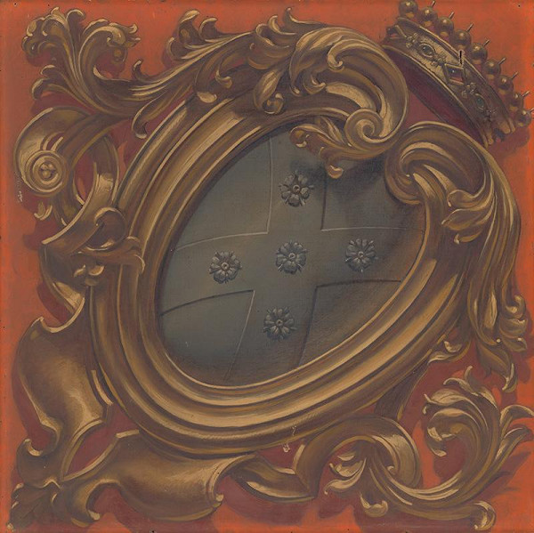 Gabriela Eleonora Jozefa Saint-Genois – Erb rodu Saint Genois v dekoratívnej kartuši 