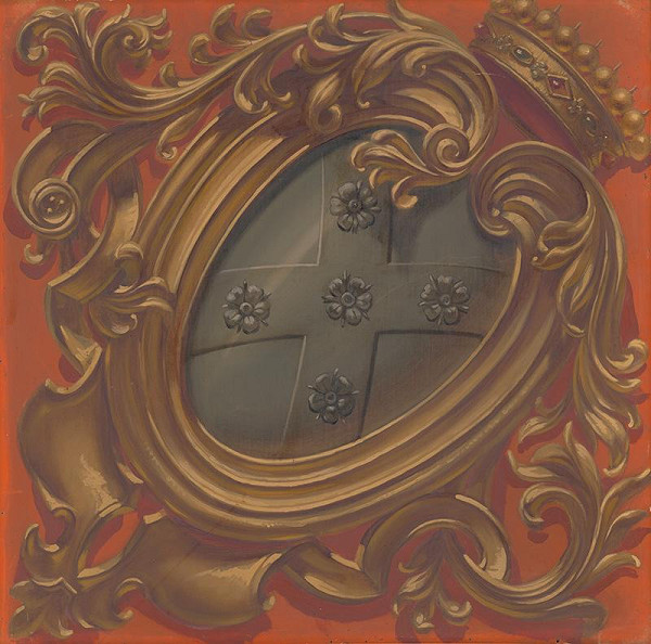 Gabriela Eleonora Jozefa Saint-Genois – Erb rodu Saint Genois v dekoratívnej kartuši 