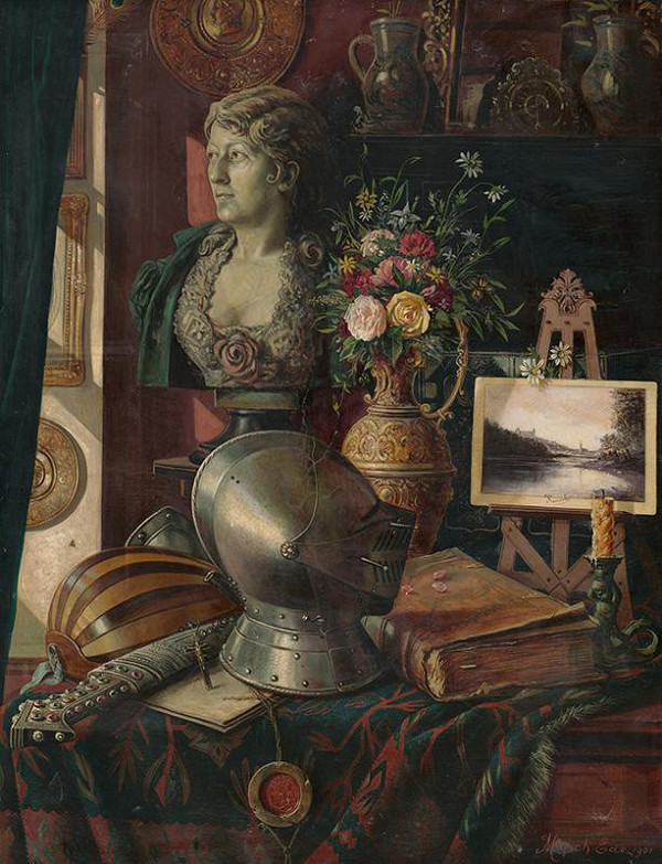 Eduard Majsch – Zátišie s Tilgnerovou sochou Charlotty Wolterovej 