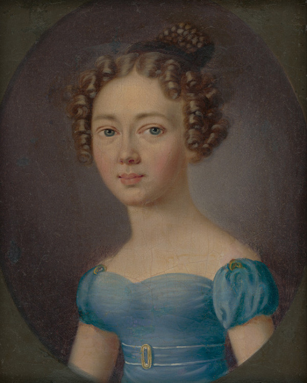 Stredoeurópsky maliar z 1. štvrtiny 19. storočia – Portrét mladej ženy v svetlomodrých šatách