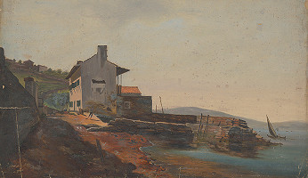 Flóris Ferenc Romer – Prímorská krajina s mólom a domami 