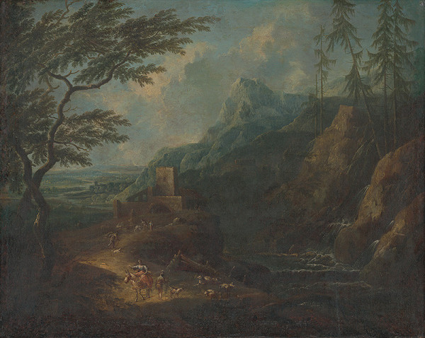 Stredoeurópsky maliar z 1. polovice 18. storočia, Maximilian Joseph Schinnagl – Horská krajina s vodopádom a figurálnou štafážou