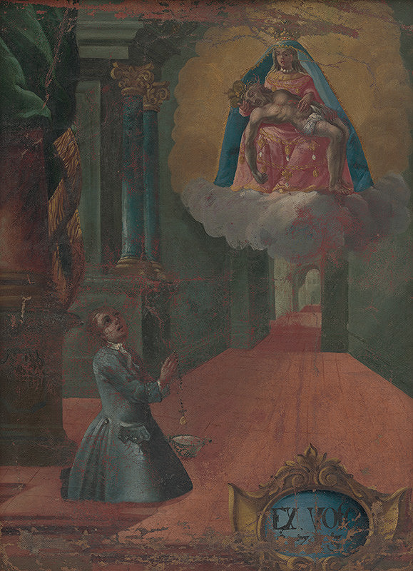Slovenský maliar z 1. polovice 18. storočia – Votívny obraz s kľačiacim donátorom a Sedembolestnou Pannou Máriou