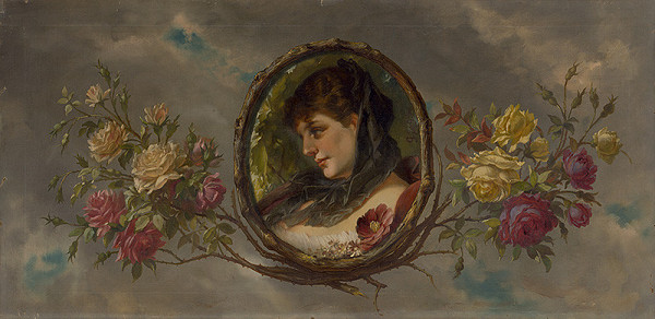 Gabriela Eleonora Jozefa Saint-Genois – Portrét mladej ženy v dekoratívnom orámovaní s ružami