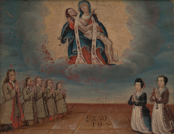 Slovenský maliar z 2. polovice 18. storočia – Votívny obraz s rodinou donátora a Sedembolestnou Pannou Máriou