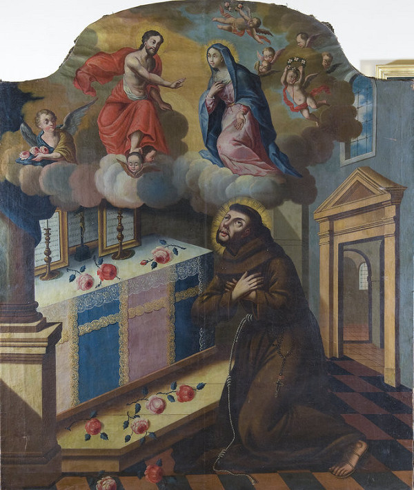 Stredoeurópsky autor z 2. polovice 18. storočia – Kristus a Mária sa zjavujú svätému Františkovi z Assisi - zázrak z Porziuncoly