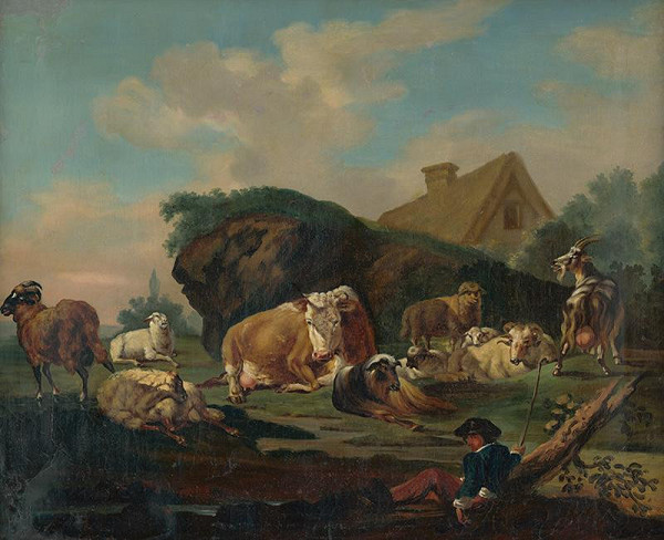 Stredoeurópsky maliar z 2. polovice 19. storočia – Krajina s odpočívajúcim stádom