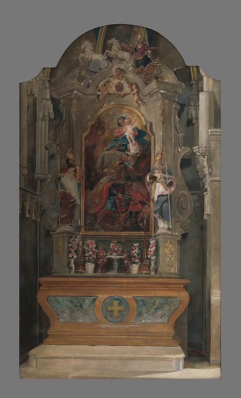 Eugen Ržibek – Interiér baziliky v Bad-Deutsch Altenburgu - pohľad na oltár so svätým Štefanom kráľom 