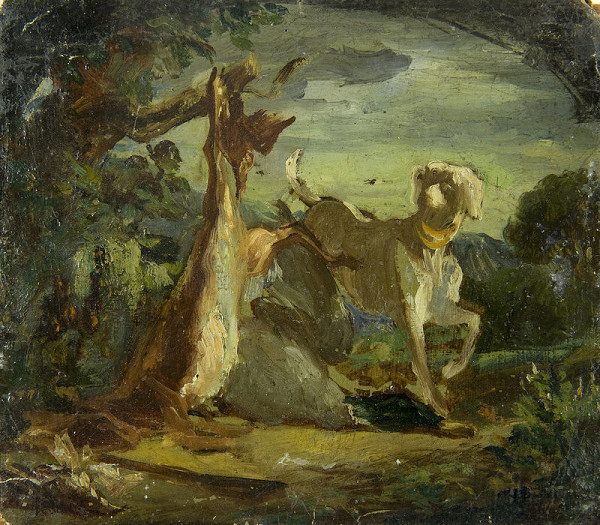 Constantin Guys – Krajinka s poľovníckym psom 