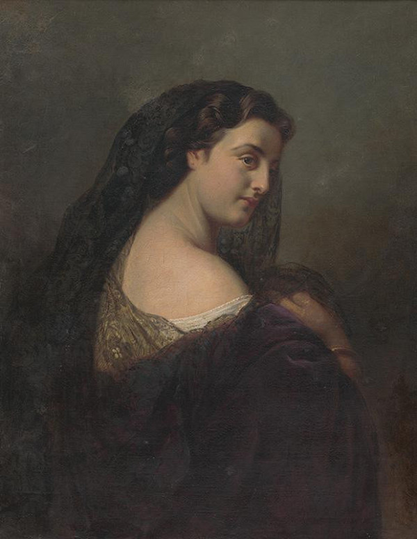 Stredoeurópsky autor z 2. polovice 19. storočia – Portrét ženy v čiernom závoji 