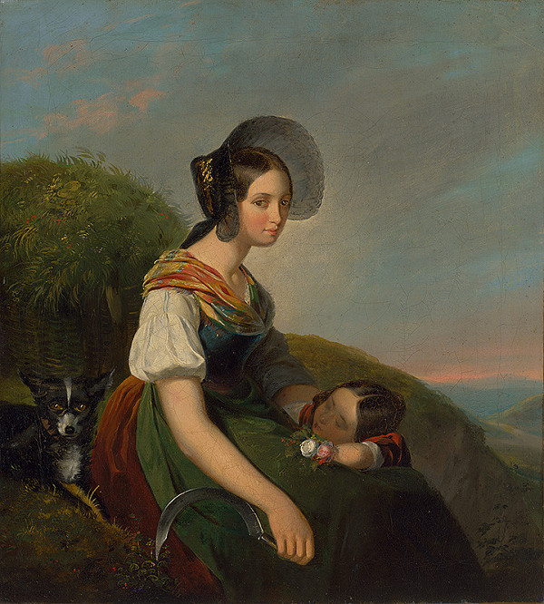 Rakúsky maliar z polovice 19. storočia – Mladá žena so spiacim dievčatkom