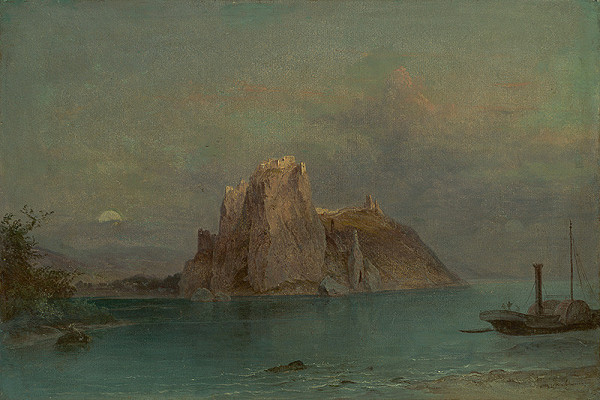 Josef Schwemminger – Pohľad na hrad Devín a rieku s parníkom 