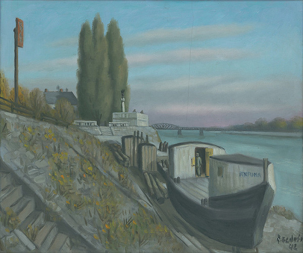 Štefan Bednár – Nábrežie Dunaja s loďou 