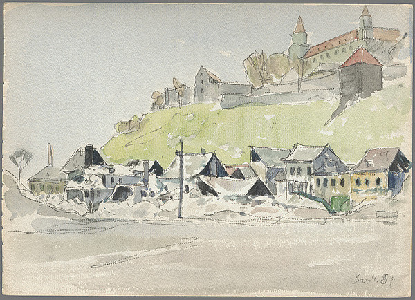 Imrich Weiner-Kráľ – Bratislavský hrad s domami podhradia 