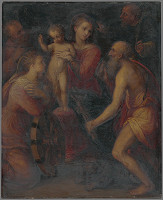 Florentský maliar z polovice 16. storočia, Giovanni Battista Naldini – Madona s dieťaťom, svätou Katarínou, sv. Hieronymom, sv. Antonom pustovníkom a sv. Dominikom 