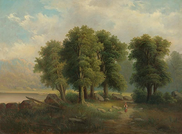 Stredoeurópsky maliar z polovice 19. storočia – Krajina s jazerom a člnom