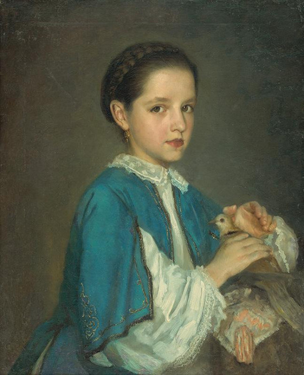 Stredoeurópsky maliar z 2. polovice 19. storočia – Portrét dievčatka s holubom 