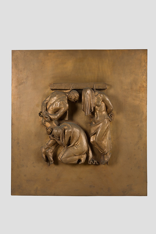 Rudolf Pribiš – Tvár fašizmu - reliéf z vonkajšej strany dverí na Slavíne 