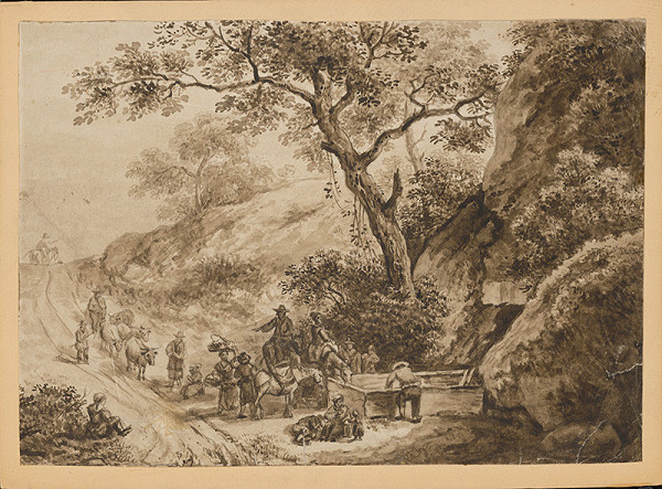 Stredoeurópsky grafik z 19. storočia – Odpočinok pocestných 