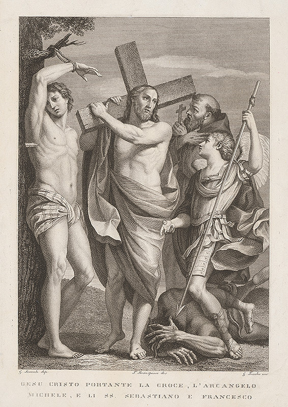 Giulio Tomba, Giovan Giacomo Sementi, Francesco Rosaspina – Kristus nesie kríž so sv. Sebsatiánom, Františkom a Archanjelom Michaelom