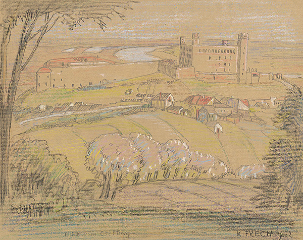 Karol Frech – Pohľad na Bratislavský hrad z Napoleonovho vrchu 