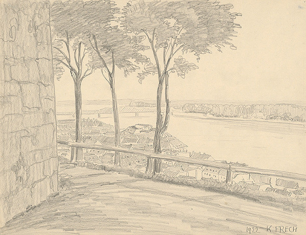 Karol Frech – Pohľad na Dunaj a park v Petržalke z Bratislavského hradu