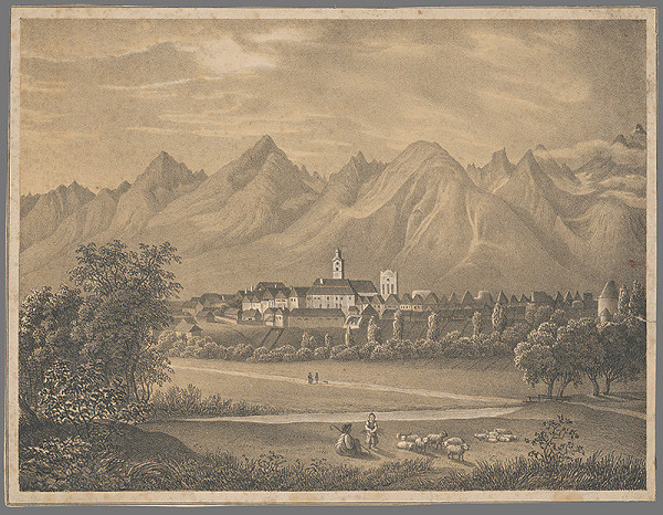 Stredoeurópsky grafik z 19. storočia – Obec pod horami
