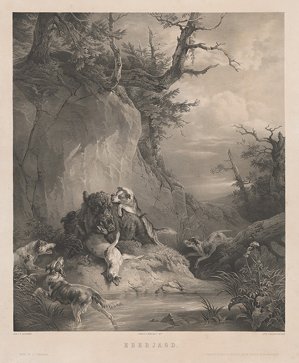 Eduard Weixlgärtner, Friedrich Gauermann – Poľovačka na diviaka