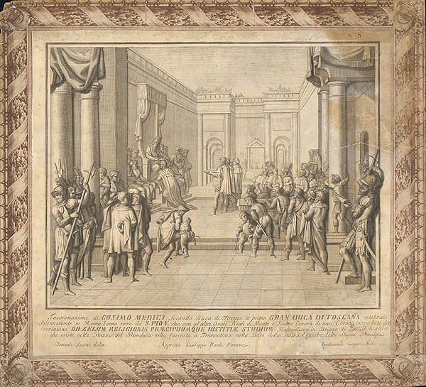Fredinando Gregori, Clemente Susini, Giambologna, Giuseppe Bardi – Korunovácia Cosima I. de Medici, druhého vojvodu Firenze za prvého veľkovojvodu Toskánska