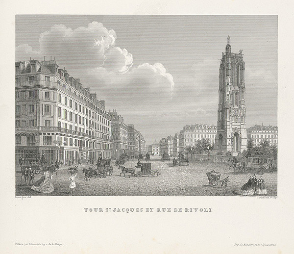 Adolphe Rouargue, Chamouin – Veža sv.Jakuba a ulica Rivoli v Paríži