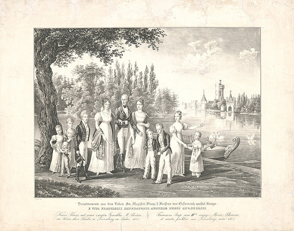 Höchle, F. Wolf – Cisár František I. so svojou manželkou a jej deťmi v roku 1807 na zámku Franzesburg