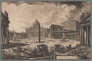 Giovanni Battista Piranesi – Pohľad na námestie a baziliku sv. Petra v Ríme 