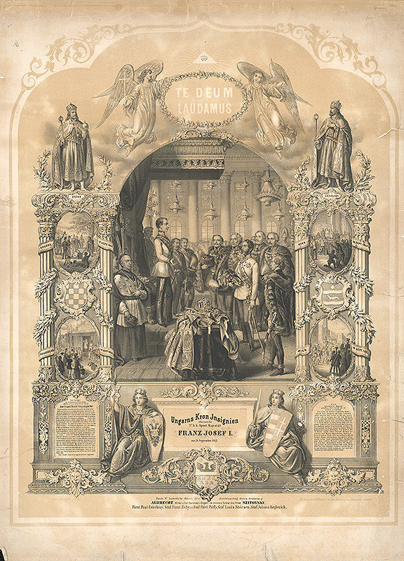 Nemecký grafik z 19. storočia – Odovzdávanie maďarskej koruny