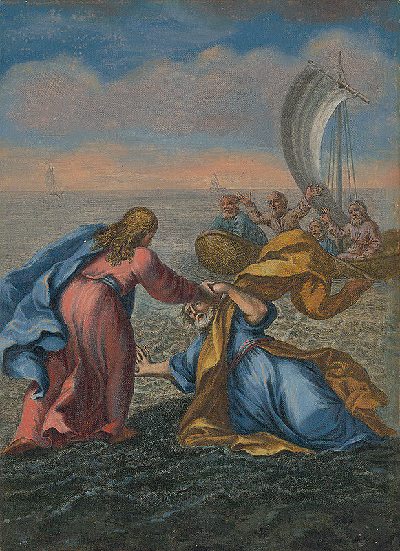 Caspar Luyken – Ježiš kráča po mori a zachraňuje topiaceho sa Petra