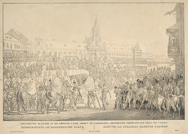 Eduard Gurk, Neznámy autor – Korunovácia Ferdinanda V. v Bratislave, prísaha na námestí Milosrdných bratov 