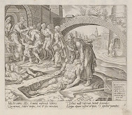 Harmen Jansz. Muller, Maerten van Heemskerck – Blahoslavení milosrdní, lebo oni dosiahnu milosrdenstvo. Tobi pochováva mŕtvych, sýti hladných (5) 