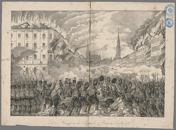 Stredoeurópsky grafik z 19. storočia – Boj pri Poľovníckom rade vo Viedni