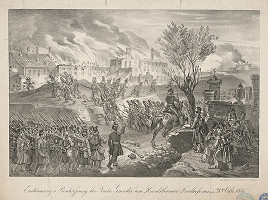 Franz Werner – Útok a dobitie nového cintorína / Erstürmung u. Beschiessung des Neuen-Grundes vom Hundsthurmer-Friedhofe aus am 28ten Octbr. 1848. 