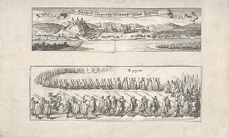 Johann Martin Lerch – Pohľad na Bratislavu z juhu a korunovačný sprievod Jozefa I. 