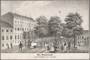 Antal József Strohmayer, Johann Höfelich, C.F. Wigand – Pohľad na bratislavskú promenádu z  Rybného námestia 