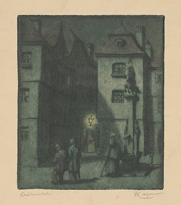 Stredoeurópsky grafik z 1. polovice 20. storočia – Pohľad na mesto v noci