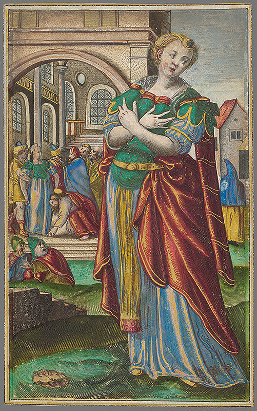 Jan Collaert II, Maarten de Vos st., Karel van Mallery – Žena prichytená pri cudzoložstve (6) Mulier Adultera 