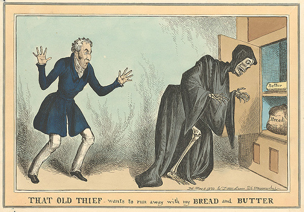Anglický grafik z 1. polovice 19. storočia – Muž a kostlivec