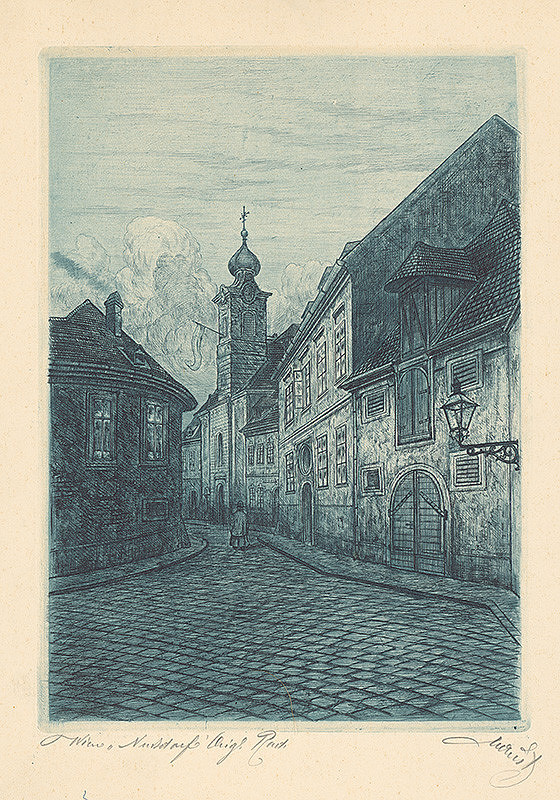 Stredoeurópsky grafik z 1. polovice 20. storočia – Stará ulička vo Viedni